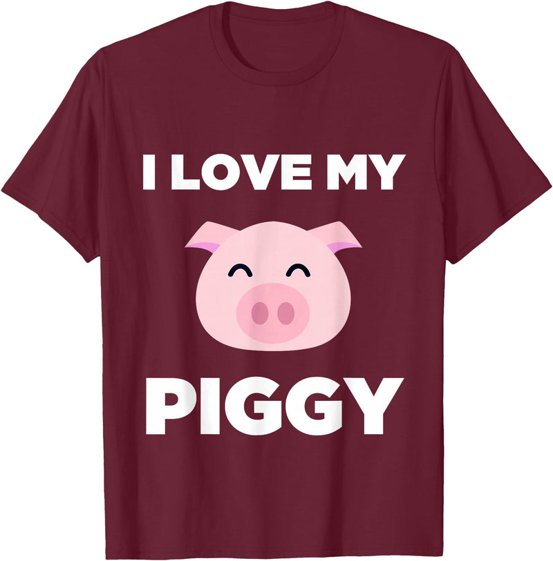 Adorable Fat Animals Tees I Love My Piggy - Funny Pet Pig Lover Cute T-Shirt T-Shirt - Burgundy