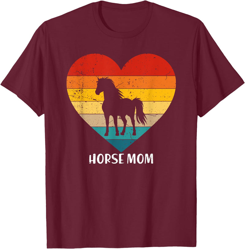 Cute Pet Mom Horse Lovers Mothers Day Outfit Retro Vintage Horse Mom Mother's Day Animal Lover T-Shirt - Burgundy