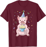 Funny Party Animals Cute Pink Pig Party Hat 50th Birthday Cupcake Gift T-Shirt - Burgundy
