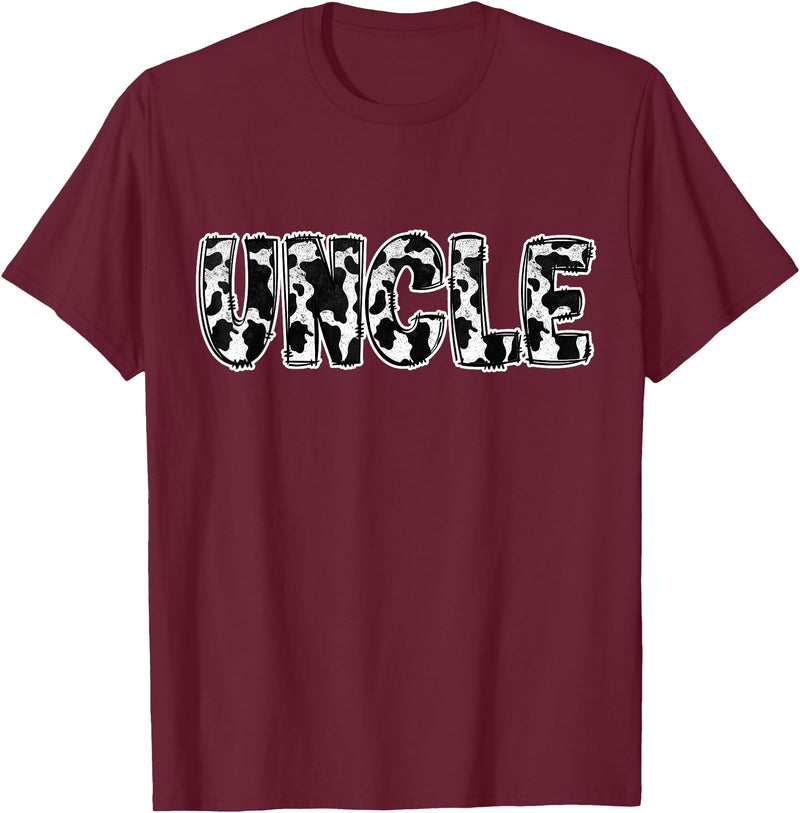 Cow Print Designs for the whole Family Uncle Cow Pattern Cow Print T-Shirt - Burgundy