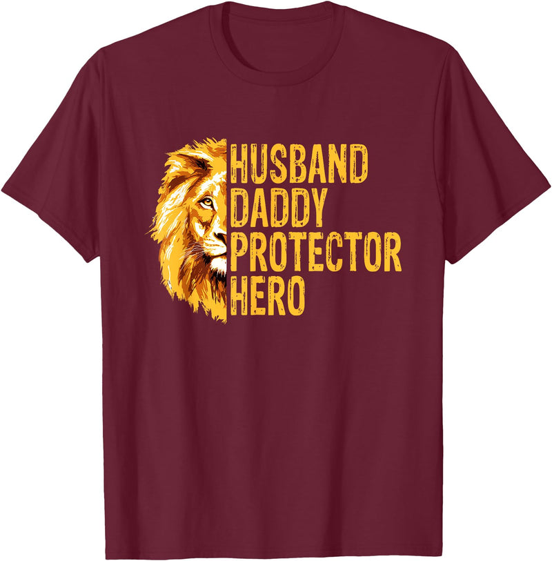 Dad Lion Fathers Day Funny Lions Lovers Outfits Lion Dad Funny Husband Daddy Protector Hero Fathers Day T-Shirt - Burgundy