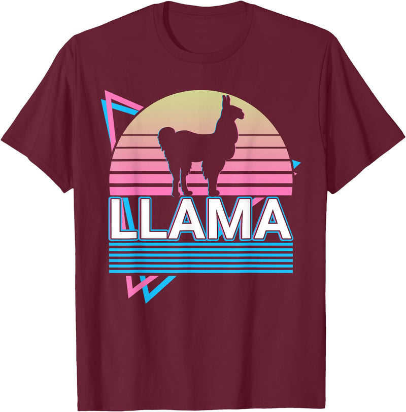 Llama Gifts Llama Alpaca Retro T-Shirt - Burgundy
