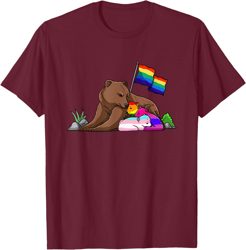 Free Hug LGBT Gay Transgender Pride Support Gift Bear Mom Free Hug LGBT Gay Transgender Pride Accepting Shirt T-Shirt - Burgundy