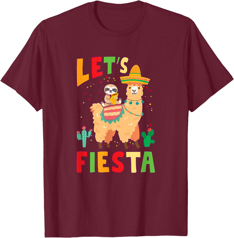 Funny Sloth And Llama Let's Fiesta Cinco De Mayo Sloth And Llama Let's Fiesta Cinco De Mayo Mexican Party T-Shirt - Burgundy
