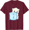 Cute Polar Bear Ice Cube Arctic Kawaii Adorable Baby Polar Bear Hugging Big Ice Cube T-Shirt - Burgundy