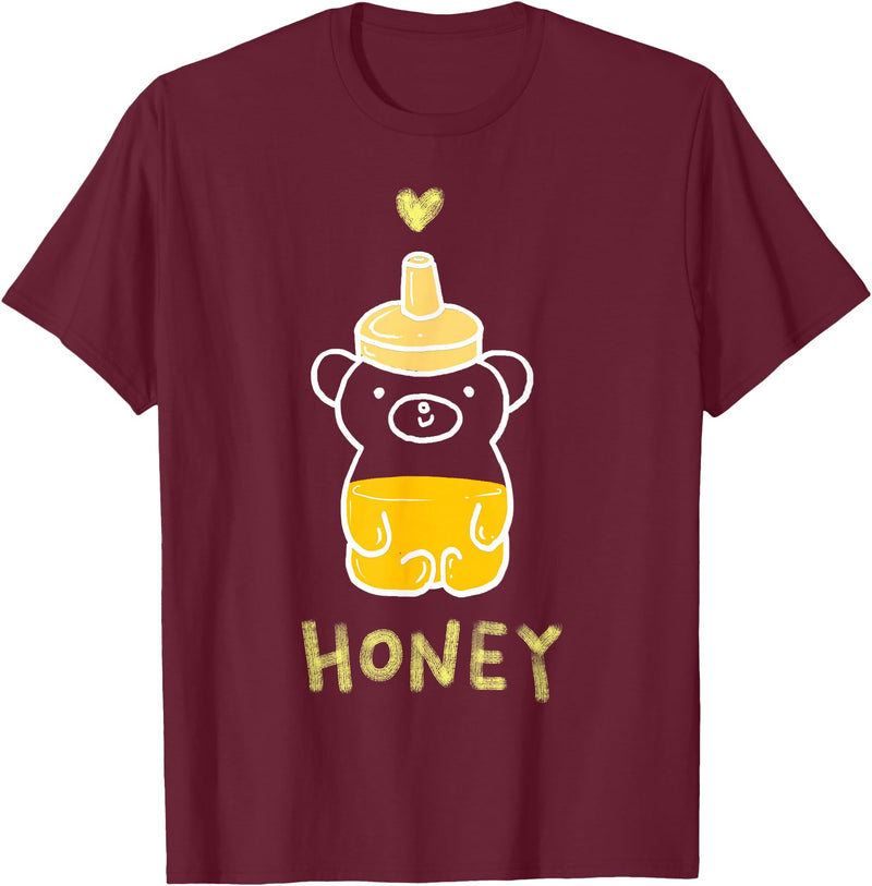 atelier mushroom HONEY Sweet Honey Bear Honey Bottle & Yellow Heart Graphic T-Shirt - Burgundy