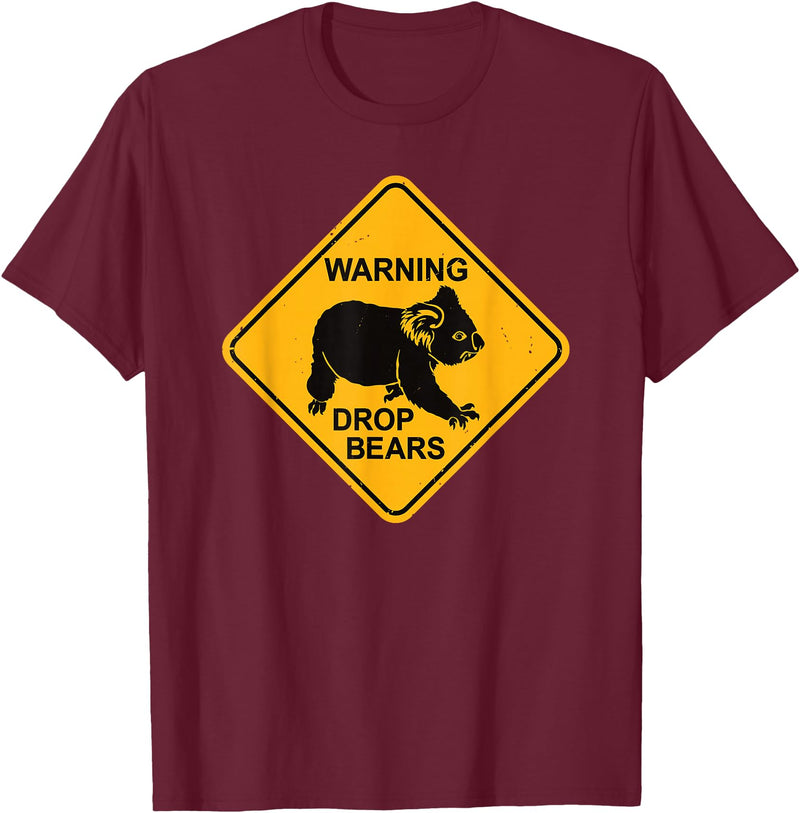 Australia Retro Koala Co. Koala Bear Warning Sign - Drop Bears Funny Koalas Australia T-Shirt - Burgundy