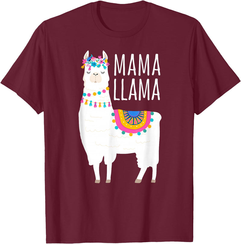 Mama Llama Lover Gifts by Memme Mama Llama Shirt for Women T-Shirt - Burgundy