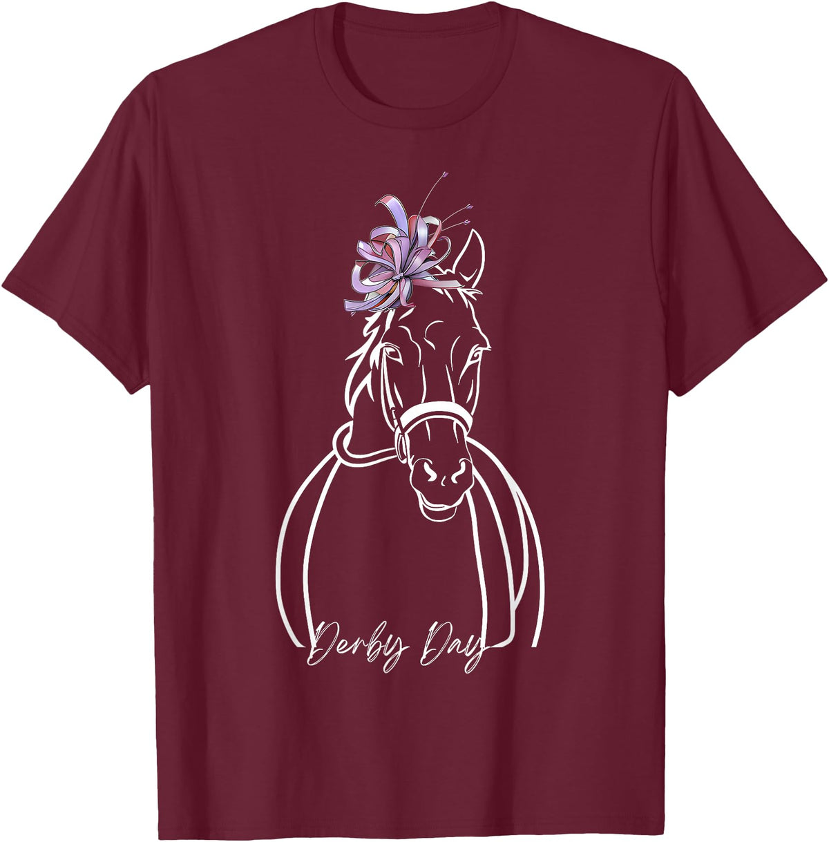 Funny Horse Racing Lover Derby Day Gift Women Derby Day Funny Horse Racing Floral Horse Equestrian T-Shirt - Burgundy