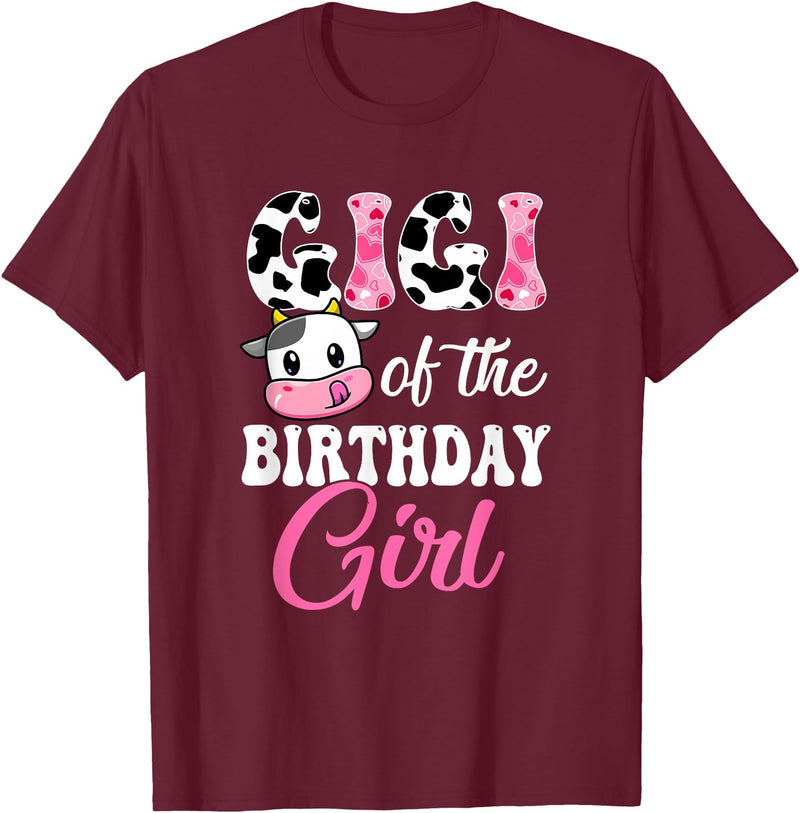 Vintage Retro Birthday Gigi Of The Birthday Girl Farm Cow 1St Birthday Girl T-Shirt - Burgundy
