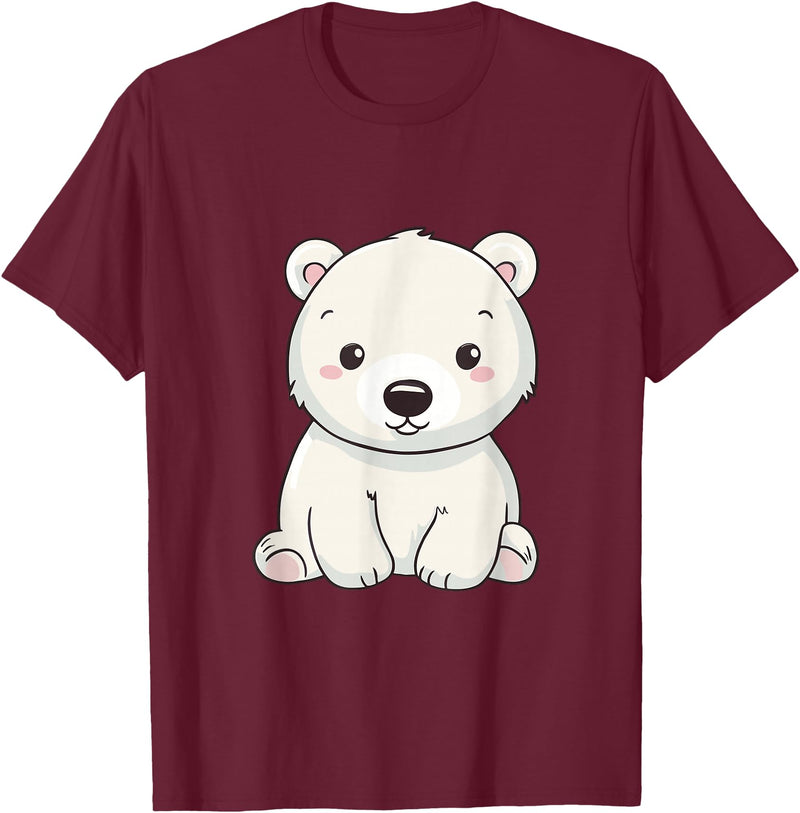 Polar Bears Shirts Cute Kawaii Polar Bears Lovers Gifts, White Bears T-Shirt - Burgundy