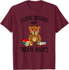 Teddy Bears, Cute Teddy Bear Lover Gifts Adorable Teddy Bear Love Books and Teddy Bear Reading T-Shirt - Burgundy