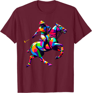 Horseback Riding Gift For An Equestrian Pop Art Polo Horseback Riding Horses Equestrian Horse T-Shirt - Burgundy
