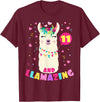 Llamazing Birthday Party Outfit Llama Lovers Llamazing 11 Years Old Girl Birthday Cute Llama Alpaca Kids T-Shirt - Burgundy