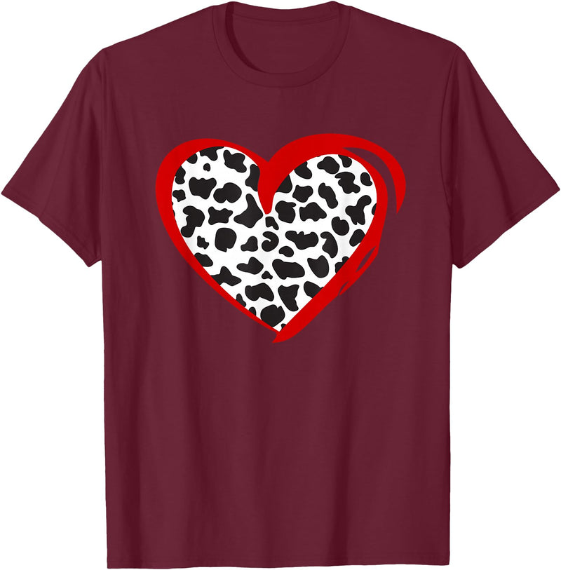 Cow Pattern Clothing for Cow Lover Heart Cow Print T-Shirt - Burgundy