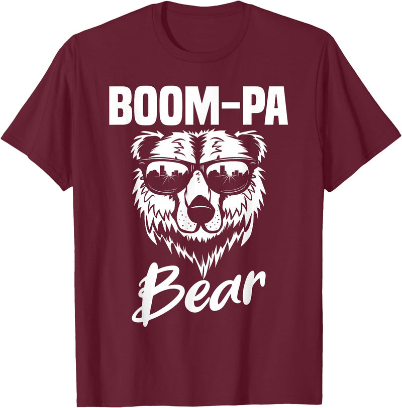 Boom-Pa Bear Funny Gifts Apparel Boom-Pa Bear Wearing Cool Sunglasses Fathers Day Gift T-Shirt - Burgundy