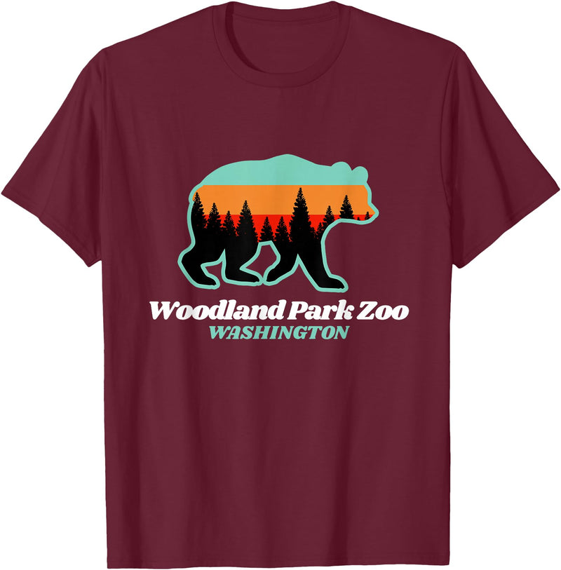 Retro Vintage WA Summer Camping & Hiking Souvenir Woodland Park Zoo Washington Tourist T-Shirt - Burgundy