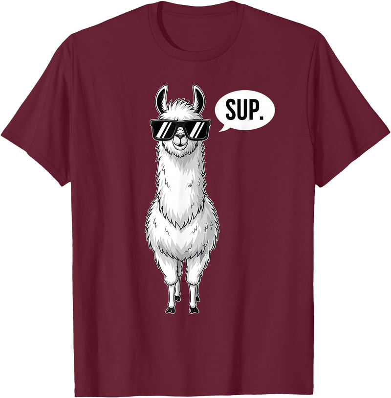 Funny Llama lover Co Alpaca Llama with Sunglasses Sup T-Shirt - Burgundy