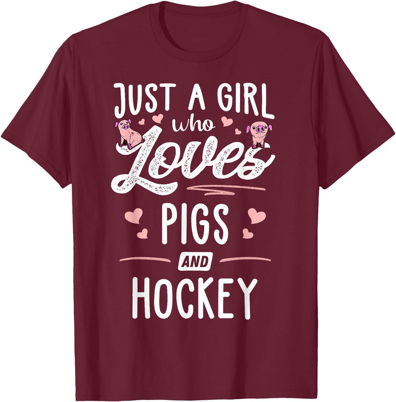 Pigs Memme Just A Girl Who Loves Pigs And Hockey Gift Women T-Shirt - Burgundy
