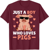 Funny Pig Clothes & Outfits For Men, Boys Or Kids Just A Boy Who Loves Pigs Men Pig Lovers Pig Stuff Farmer T-Shirt - Burgundy