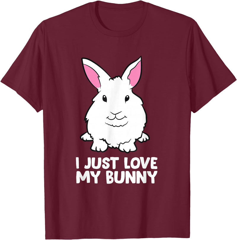 I Just Love My Bunny Cute Bunny Rabbit Pet T-Shirt in Burgundy