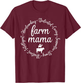 Farm Mama Hardworking Dedicated Goat Chicken Pig Cow Sheep T-Shirt - Burgundy