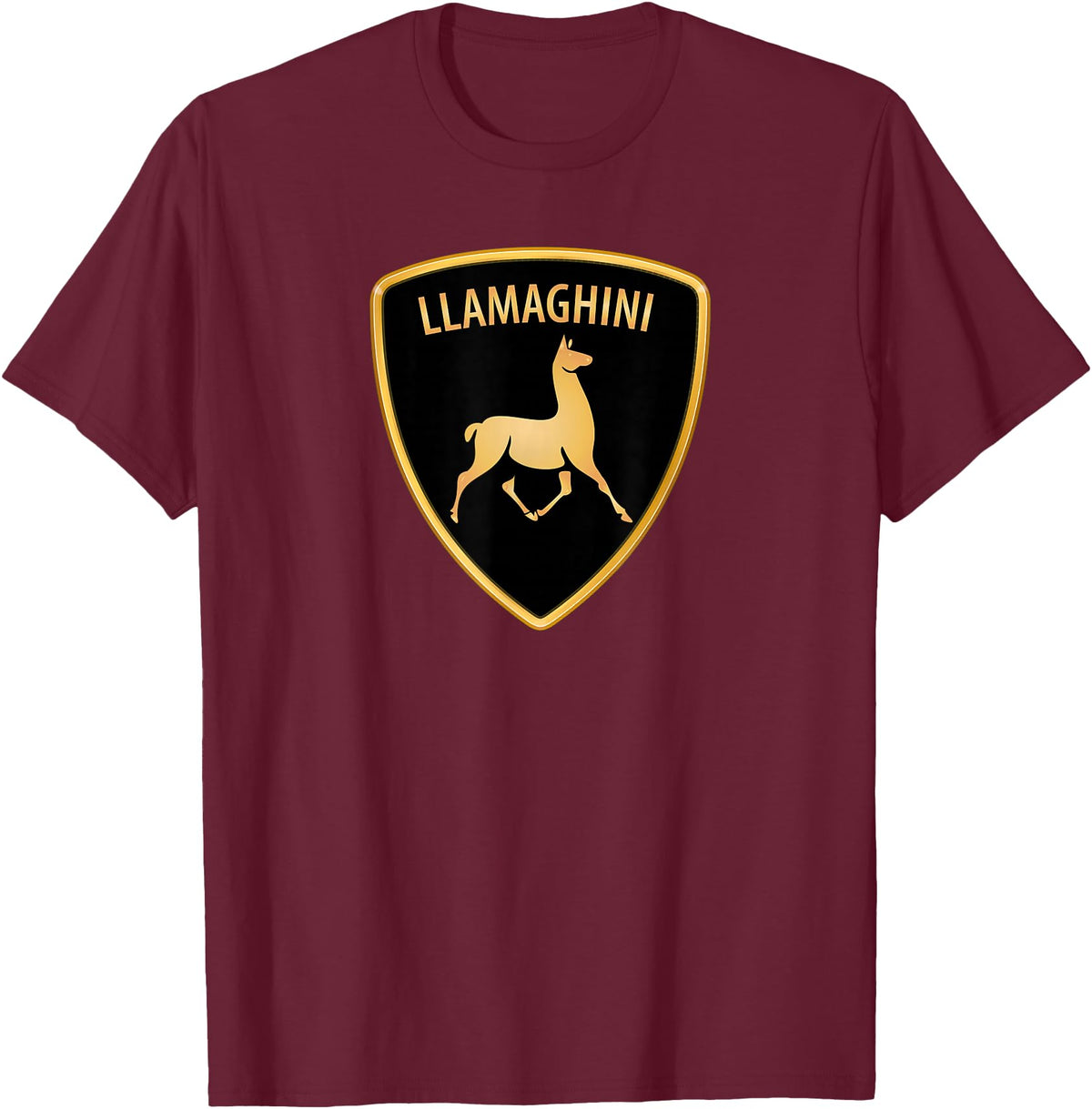 Llamaghini Apparel Co Llamaghini Funny Hillarious Llama Emblem Parody Fun Design T-Shirt - Burgundy