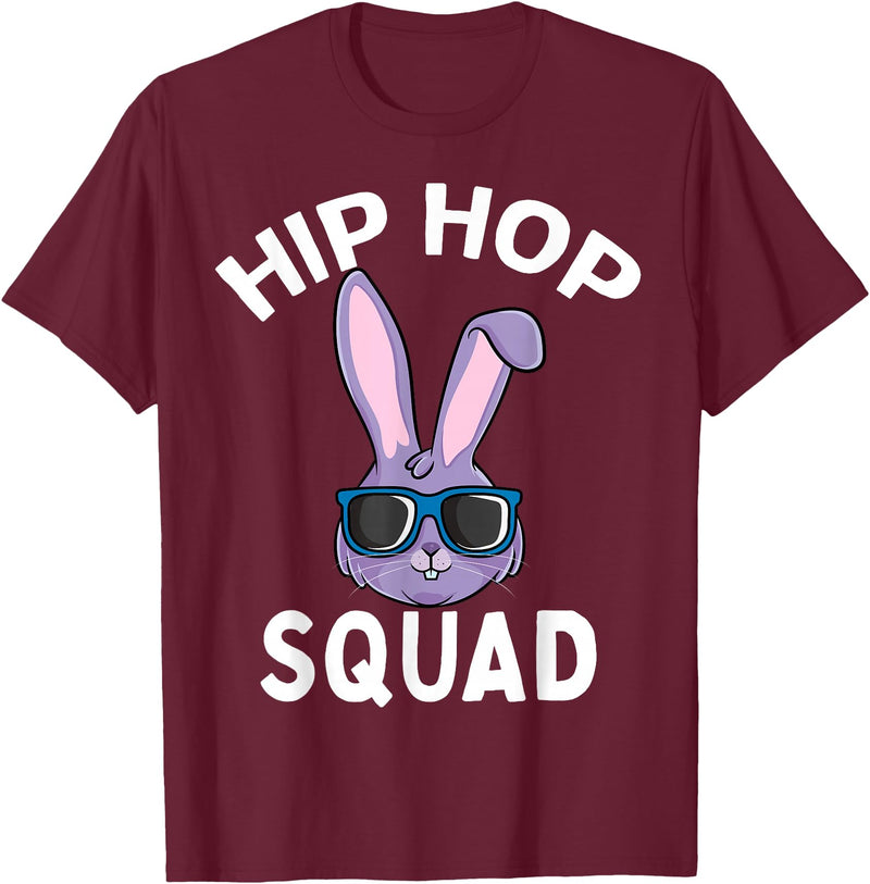 Hip Hop Squad Funny Happy Easter Bunny Rabbit Children Boys T-Shirt in Burgundy