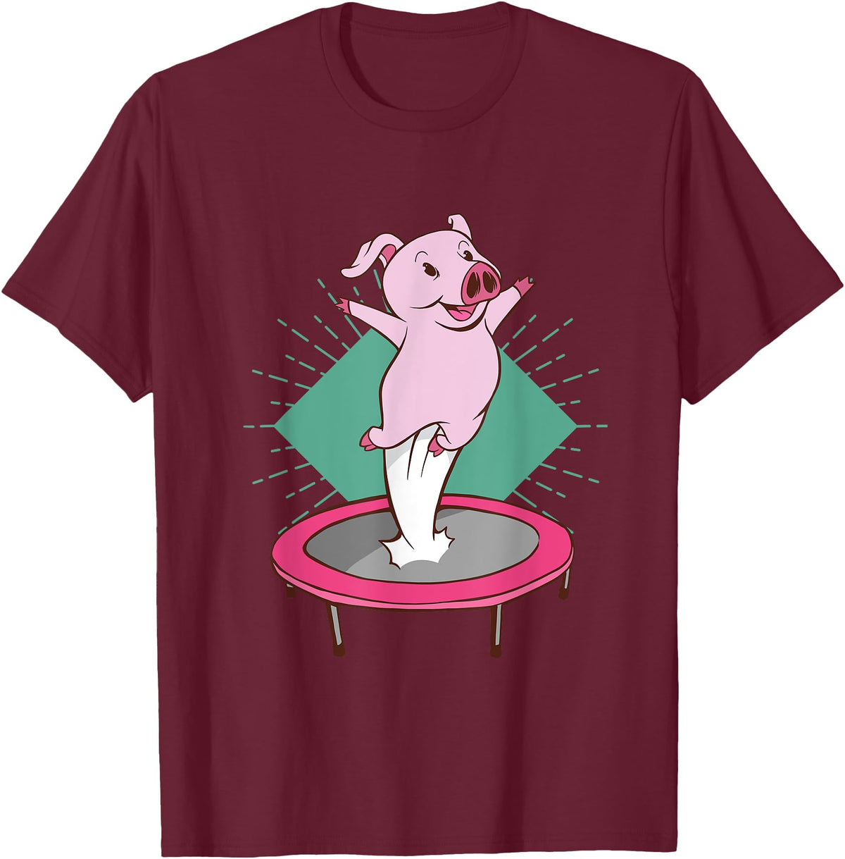 Trampolin-Ferkelausführungen Cute pig jumping on a trampoline T-Shirt - Burgundy