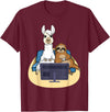 Funny Llama Shirts Sloth And Llama Gamer - Zookeeper Zoo Animal Lovers T-Shirt - Burgundy