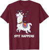 Funny Llama Pun by DSMD Spit Happens Llama Alpaca Lovers Funny Animal Pun T-Shirt - Burgundy