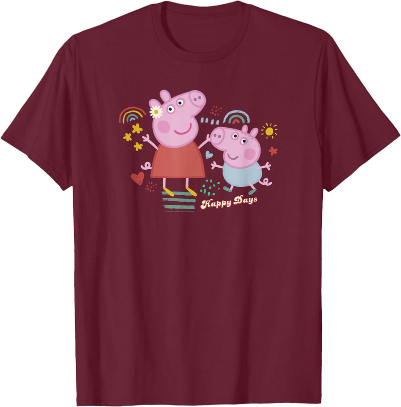 Peppa Pig Unisex-Kids Blue Cartoon T-Shirt, Small - Burgundy