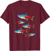 Neon Tetras Aquarium Tees Neon Tetras Aquarium Schooling Fish Tank Lovers T-Shirt - Burgundy