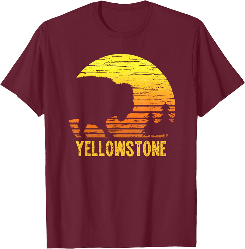 Yellowstone National Park Bison Clothing Co Yellowstone National Park Wyoming Buffalo Bison T-Shirt - Burgundy