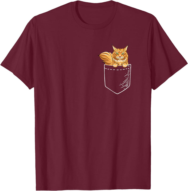 Cute Maine Coon Cat Mom Gifts T Shirts & Hoodies Funny Mens Womens Pocket Orange Maine Coon Cat Lover Owner T-Shirt -