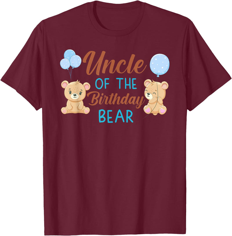 Family Birthday Bear Gifts Uncle of Birthday Boy Bear 1st Birthday Party Boy T-Shirt - Burgundy