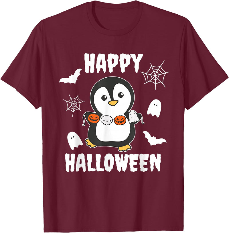 Sweet Animals For Halloween As Of 31 October Penguin Happy Halloween Pumpkin Ghost Penguins Halloween T-Shirt - Burgundy