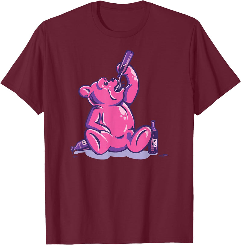 Drunk Gummy Bear - Funny Drinking Illustration Humor Alcohol T-Shirt - Burgundy
