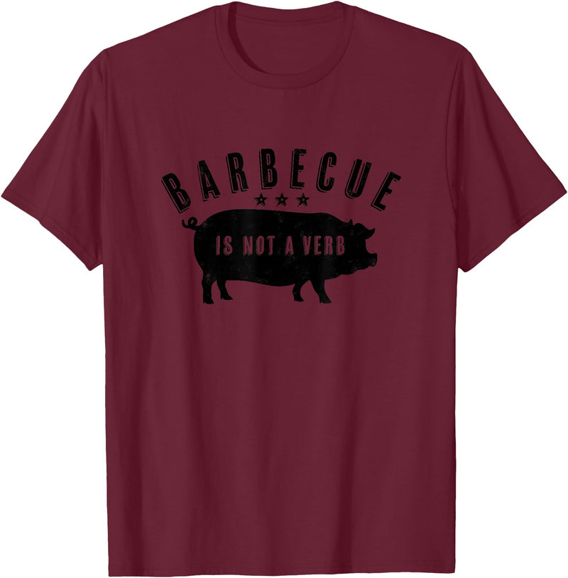 Cotton Canvas Barbecue Is Not A Verb Funny Southern Food Pork BBQ Pig T-Shirt - Burgundy