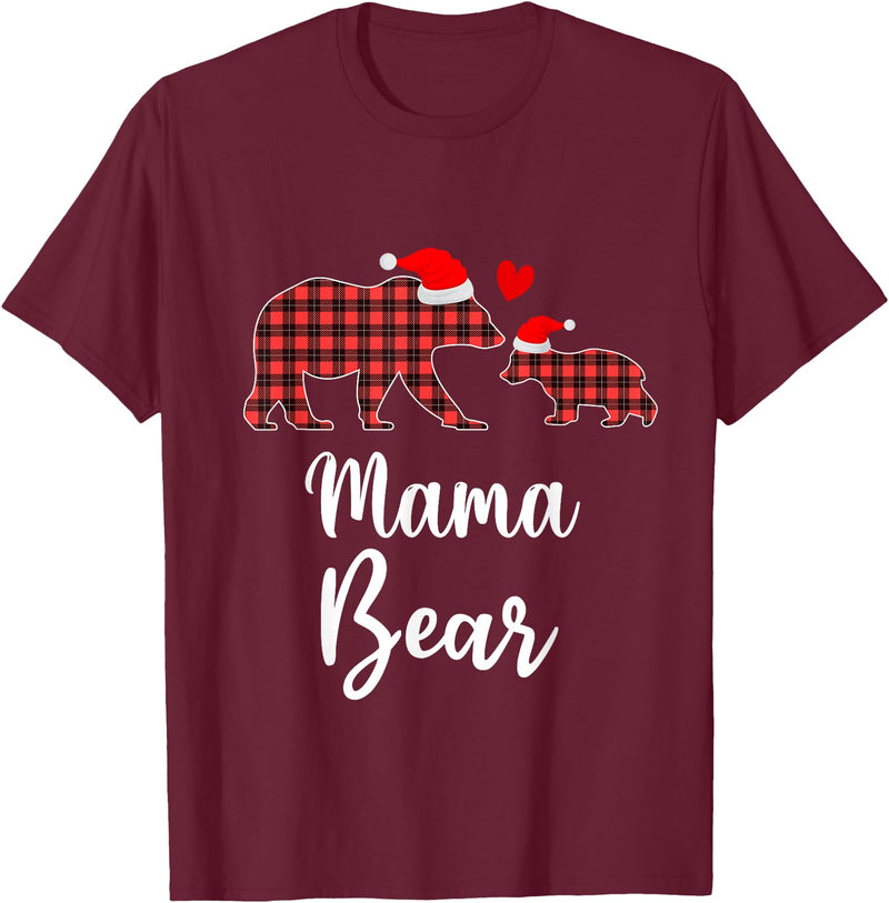 Cute Xmas Gifts Tartan Bear Cub Matching Costumes Mama Bear Buffalo Red Plaid Christmas Pajama Family Outfits T-Shirt -