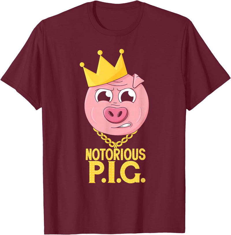 Hip Hop Animal Apparel Hip Hop Notorious PIG Farm Pun Old School Rap T-Shirt - Burgundy