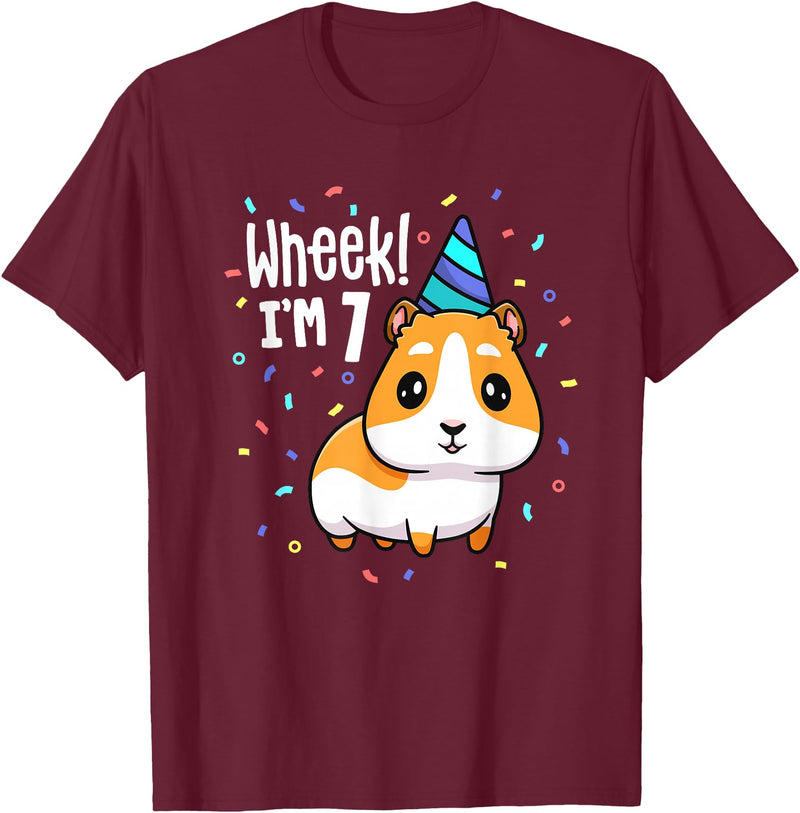 Guinea Pig Birthday by Joy Haus Guinea Pig Birthday Party Wheek Kids 7 Year Old 7th Outfit T-Shirt - Burgundy