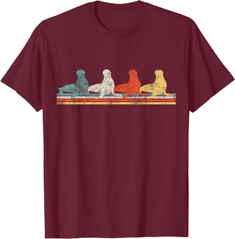Retro Sea Lion Gifts Sea Lion T-Shirt - Burgundy