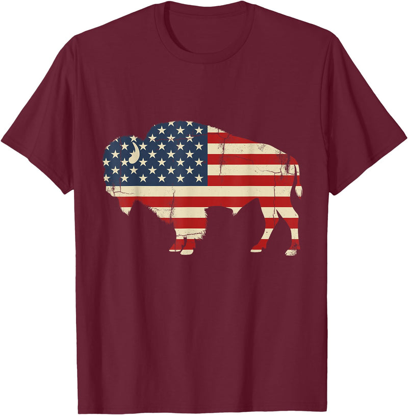 Bison American Buffalo Patriotic Heritage Lr Vintage Buffalo American Flag USA Bison Lover Wildlife T-Shirt - Burgundy