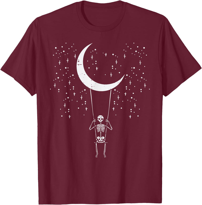Skeleton Themed Halloween Shirts Men Women Kids Halloween Skeleton Moon Swing Vintage Costume Men Women Kids T-Shirt -