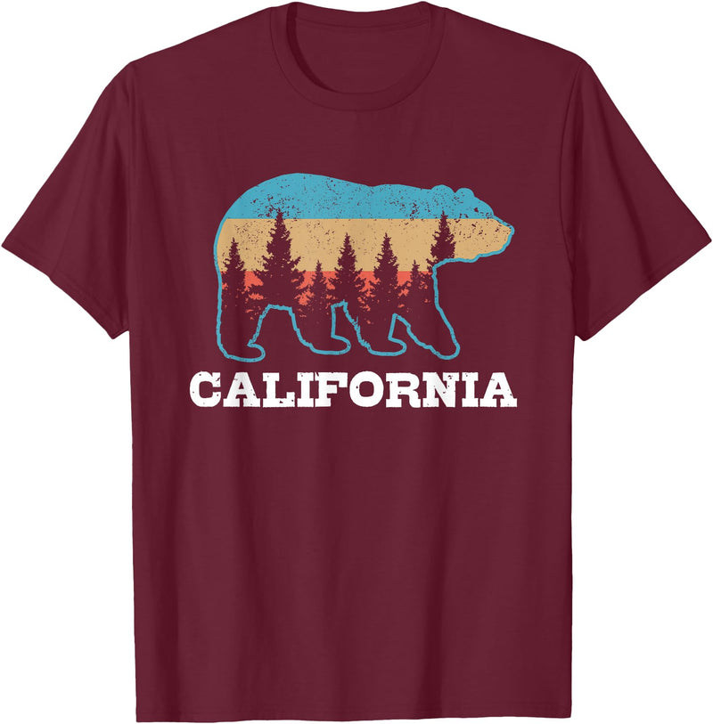 Vintage California Souvenirs & Gifts Vintage California Retro Bear Grizzly Nature Souvenir T-Shirt - Burgundy