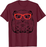 Guinea Pig Shirts For Men Women Kids Gift Guinea Pig Glasses Cute Hispter Cavy Nerd Pet Women Men Kids T-Shirt - Burgundy