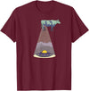 Funny Alien Abduction Cow UFO T-Shirt - Burgundy