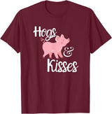 Hogs and Kisses Everyone loves Pigs Design Hogs and Kisses Cute Pig T-Shirt - Burgundy