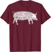 Pig Grilling Pork BBQ Bacon Lover Fun Gift Idea Lard Cuts Image Pig Parts Diagram Illustration Butcher Print T-Shirt - Burgundy